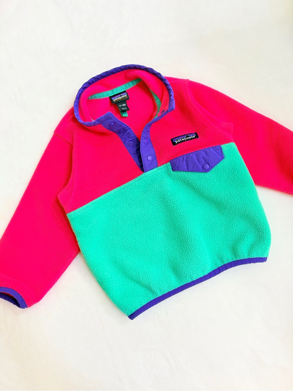 Patagonia Baby Synchilla Snap-T Fleece 12-18M Pink Aqua Purple FA15 Retro Color